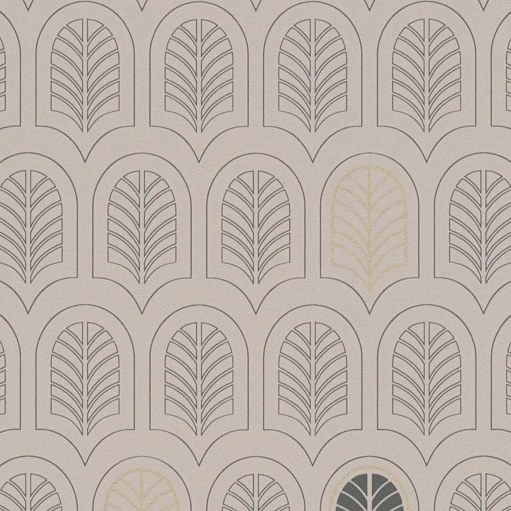             Tapete Art Déco mit Metallic & Glitzer-Akzenten – Taupe, Anthrazit, Beige
        