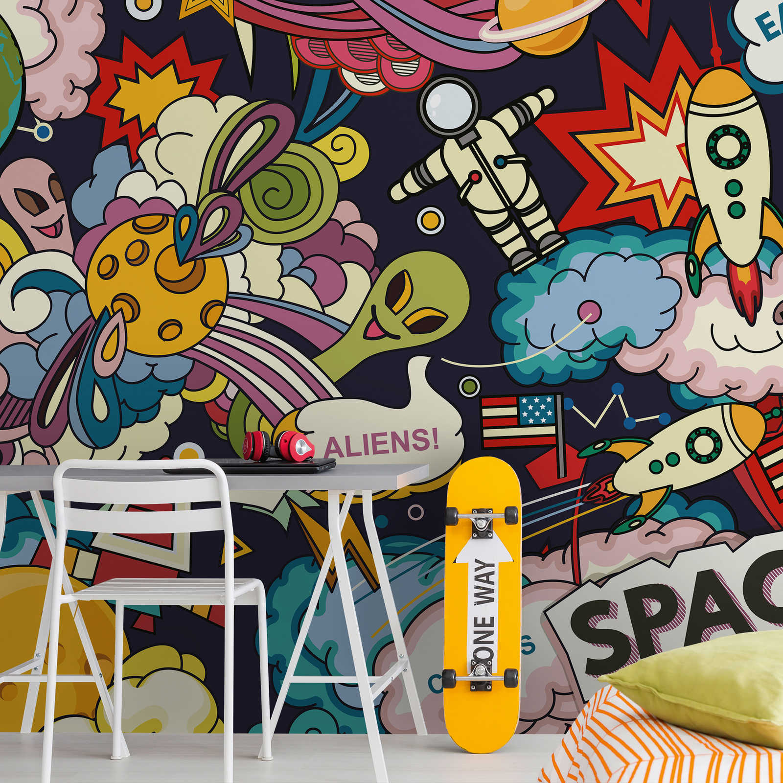 hai d, skateboard, wandtatowall, weltraum, außerirdischer