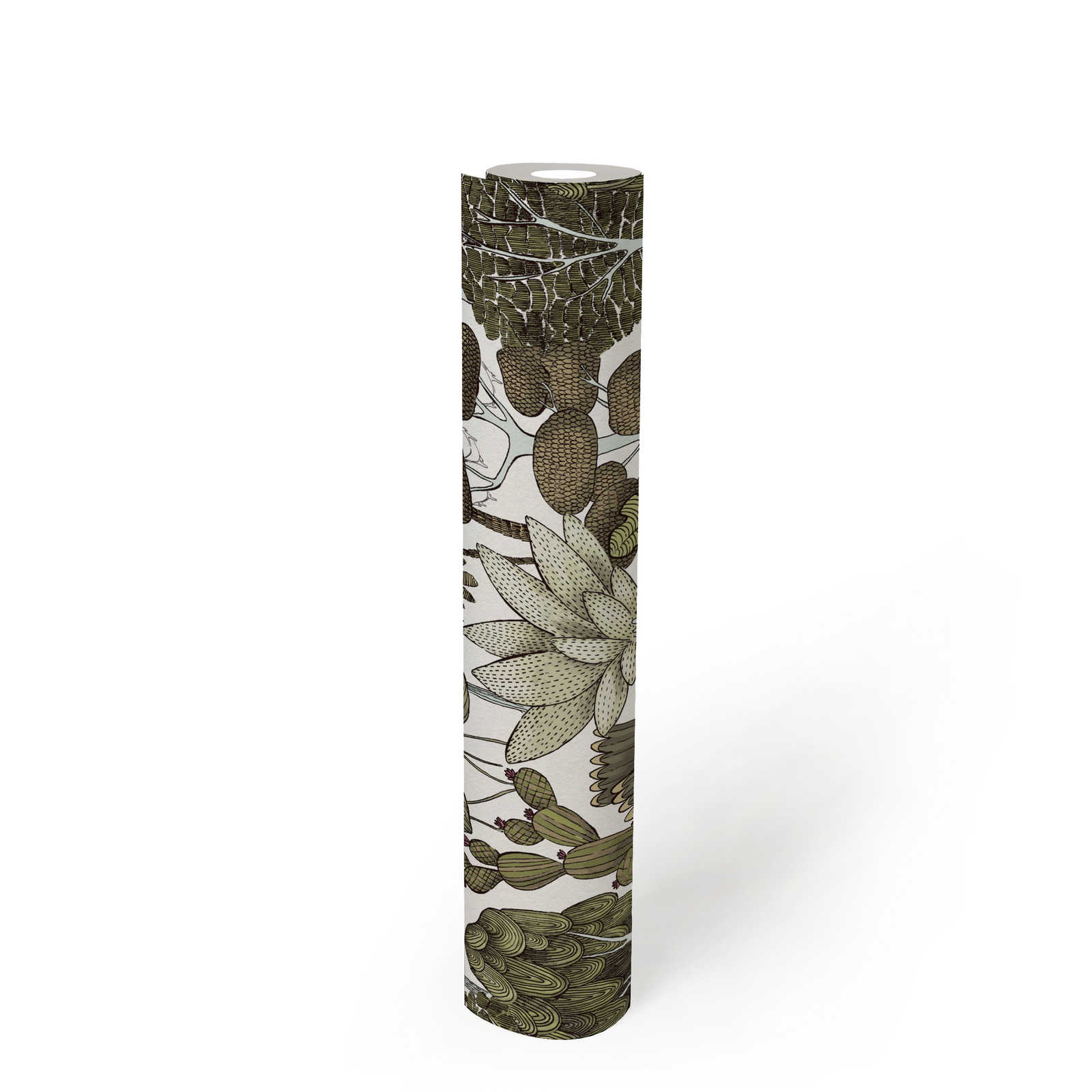             Tapete Bäume & Palmen im Doodle Design – Grün, Gelb, Weiß
        