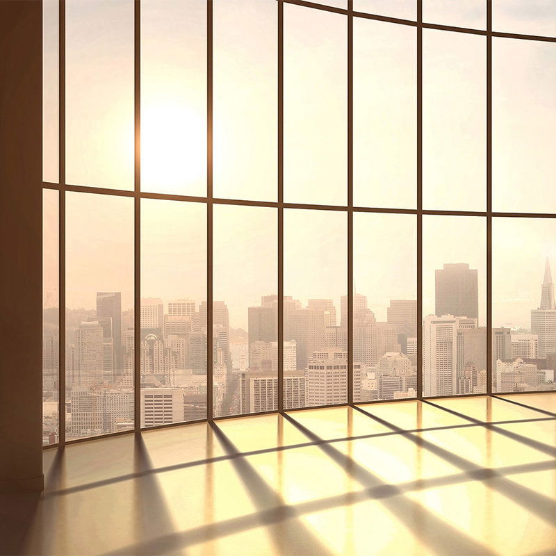         Stadt Fototapete – Panorama Hochhaus mit Sonnenuntergang – Beige, Braun
    