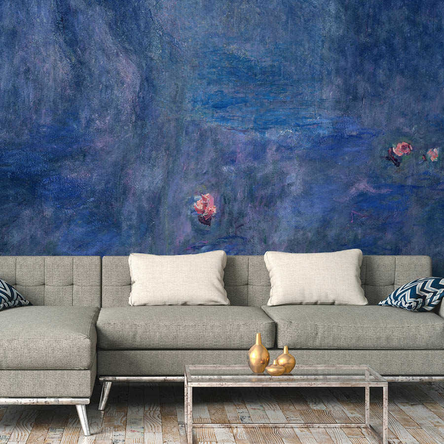 Wandbild, Blaues Wandtattoo, Rosen Akzente, Sofa, Wohnzimmer