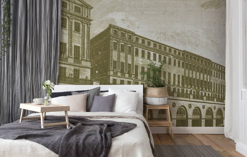             Architectuurbehang Sepia Retro Look & Gebruikte Optiek - Groen, Wit
        