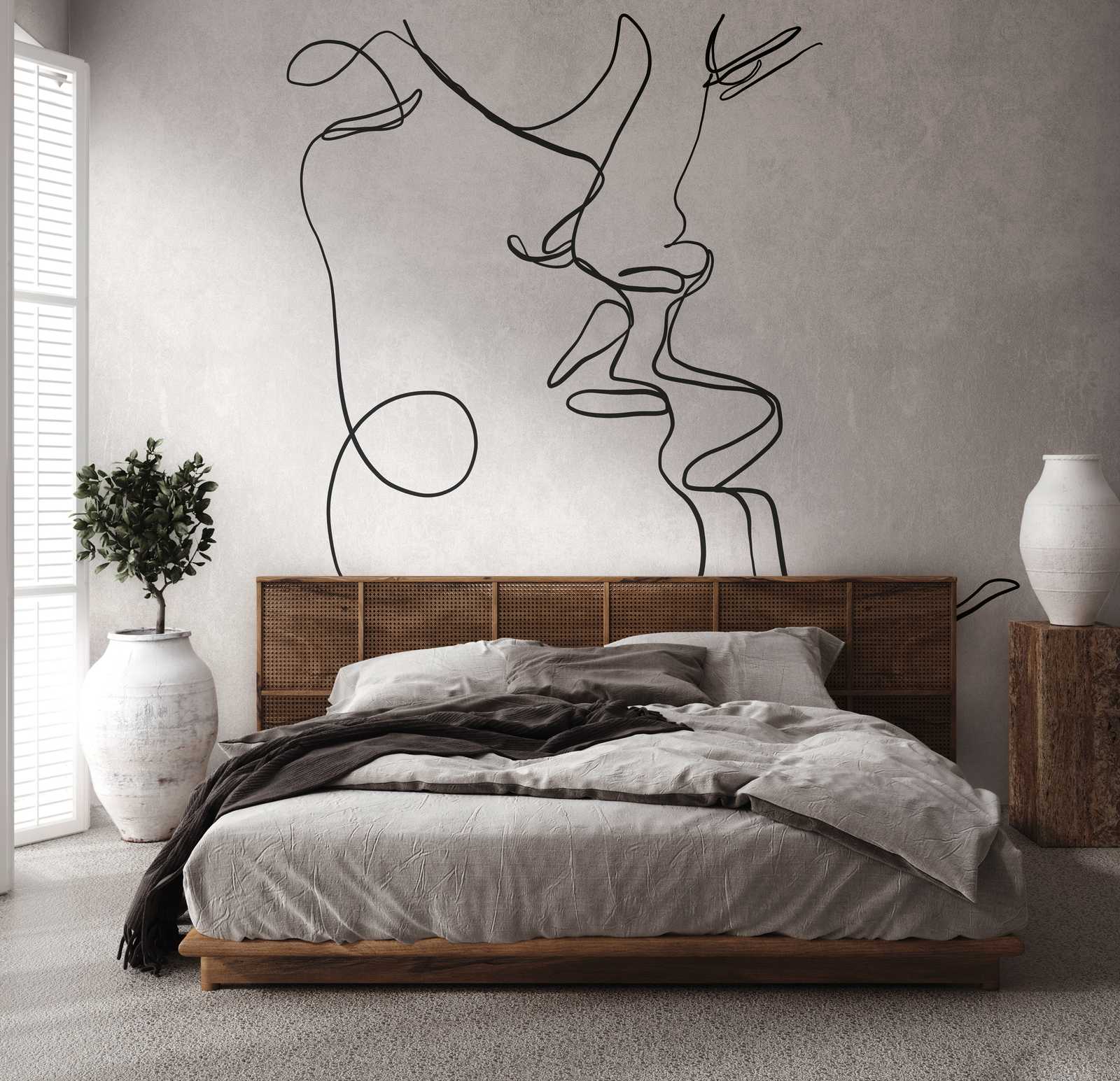             Tapeten-Neuheit – Line Art Motivtapete Kuss mit Putzoptik
        