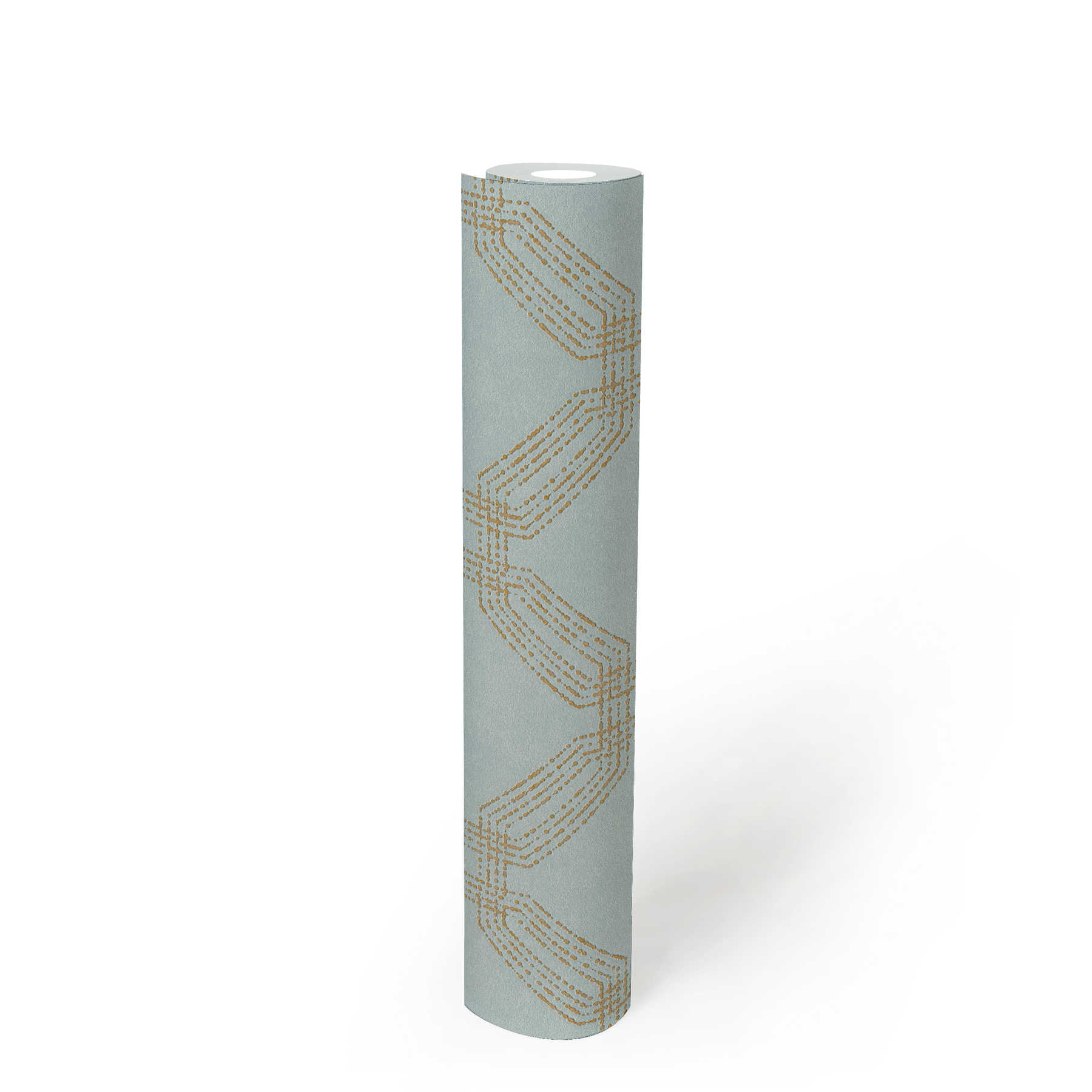             Geometrische Strukturtapete mit Rauten-Optik – Blau, Gold, Grün
        