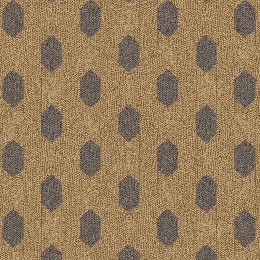 Vliestapete Gold mit geometrischem Muster – Braun, Gold, Schwarz