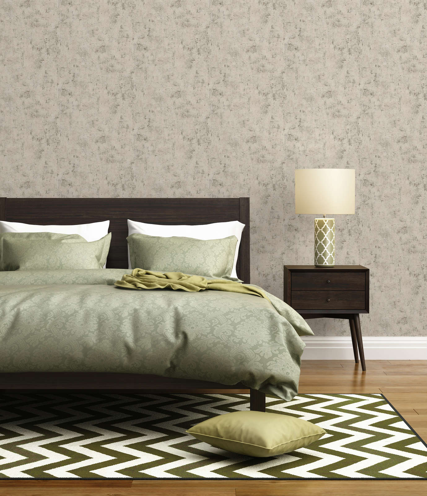             Abstrakte Bastmustertapete mit metallischen Effekten– Weiß, Gold, Beige
        