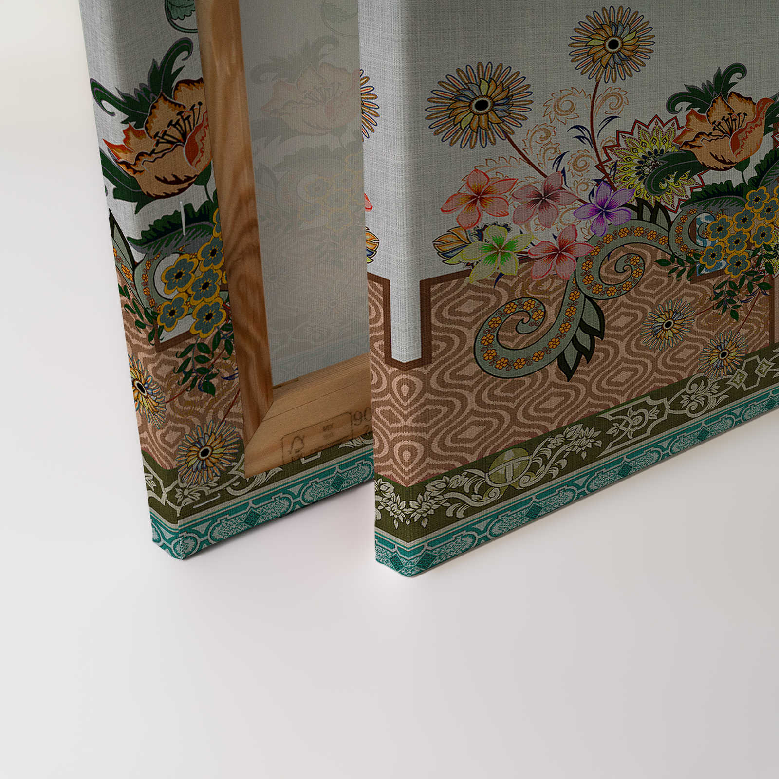             Oriental Garden 3 - Leinwandbild Blumen Garten Indien Stil – 0,90 m x 0,60 m
        