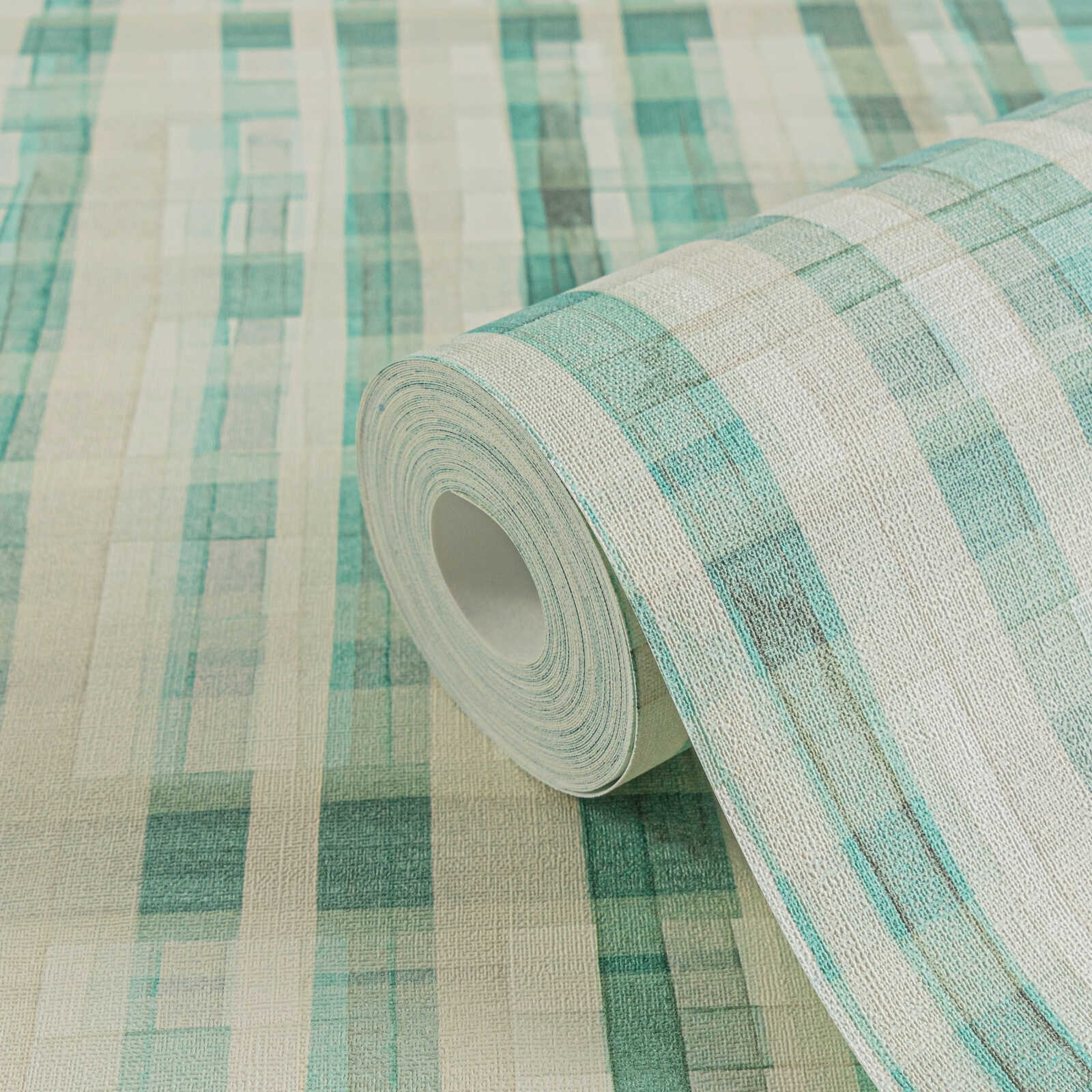             Zeitlose Vliestapete mit frischem Karomuster und einfacher Oberflächenstruktur – Grün, Weiß
        