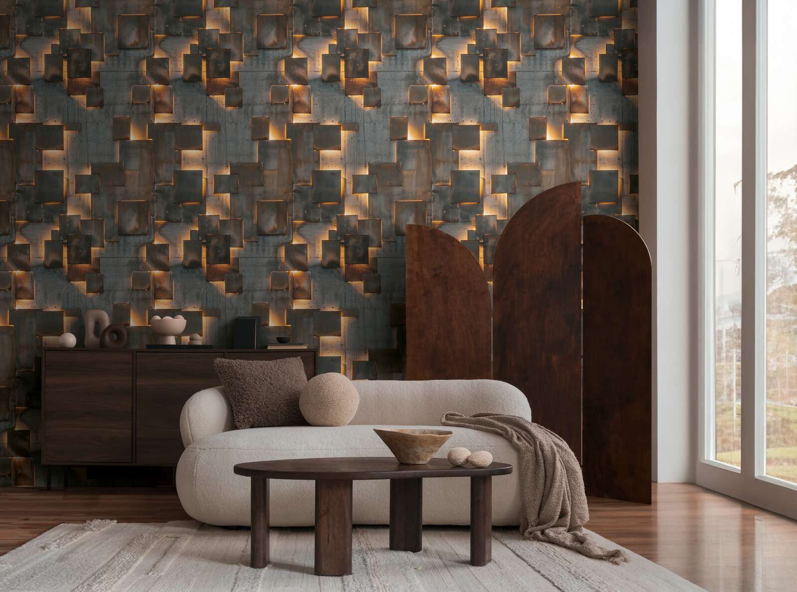 wohnzimmer, texturierte wand, sofa, couch, wohnaccessoires