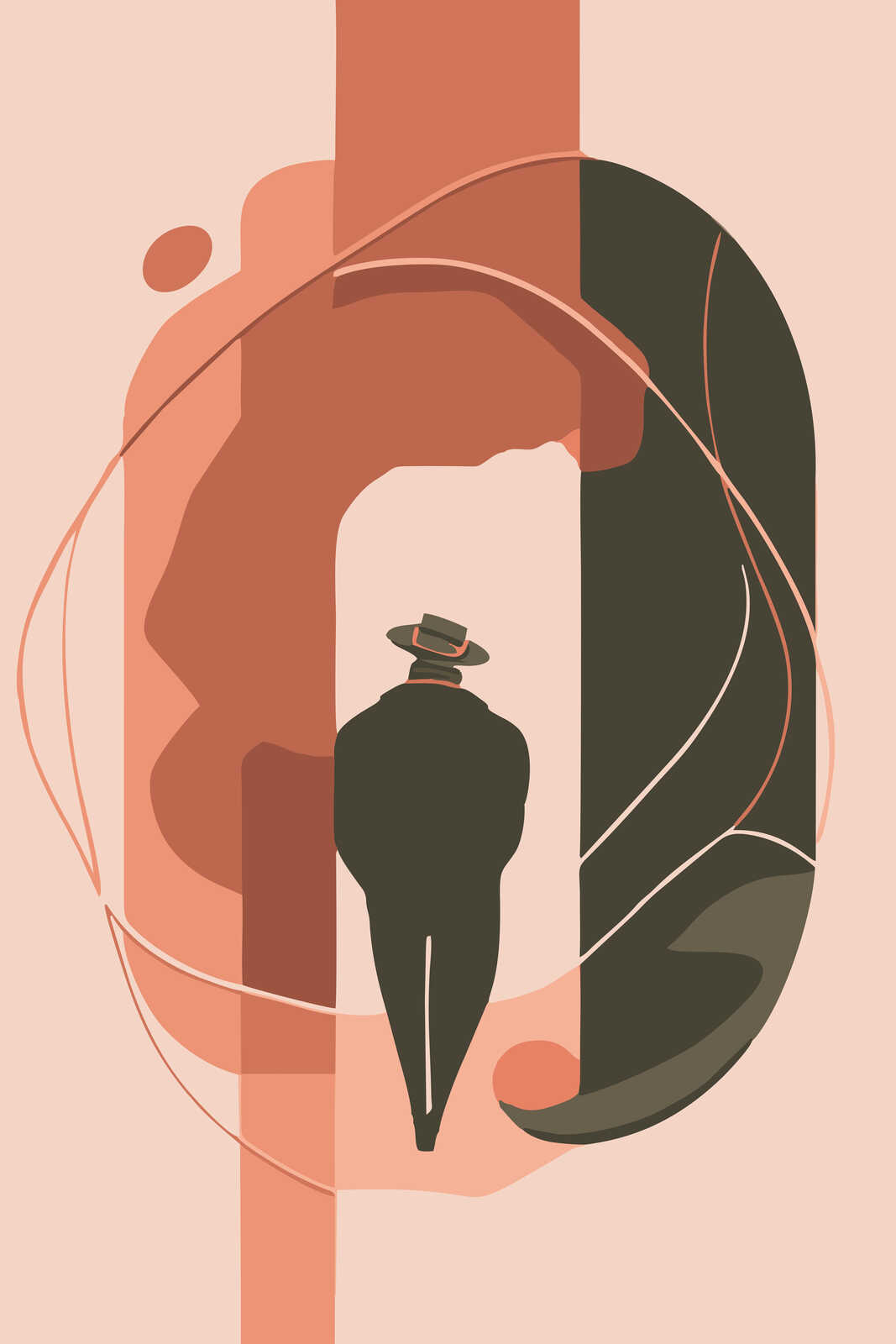 Der Reisende - Mystische Illustration mit warmen Akzenten auf Leinwand – 30 x 45 cm - Beige, Orange