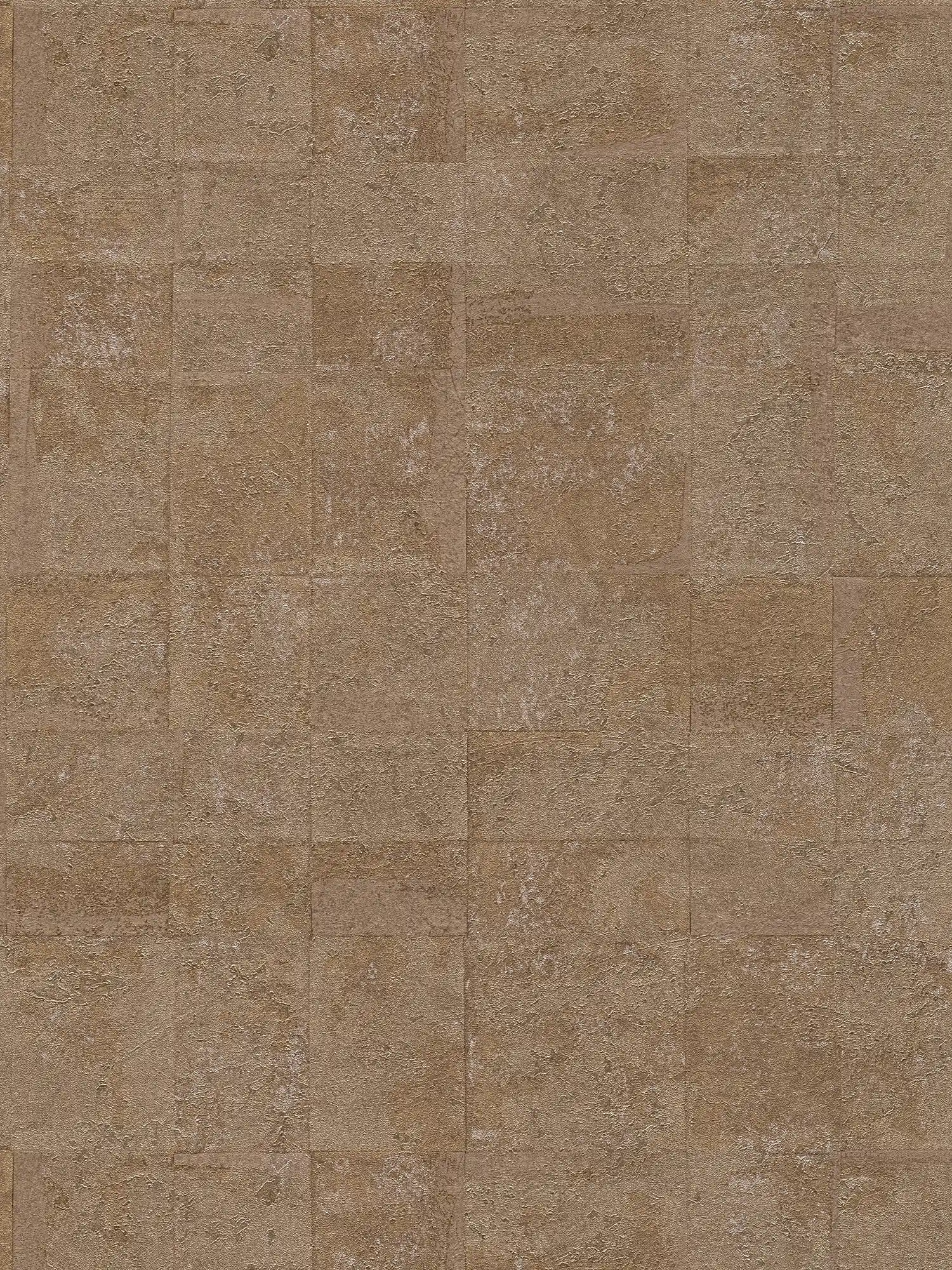 Vliestapete strukturiert in Kacheloptik mit Metallic- Effekt – Gold