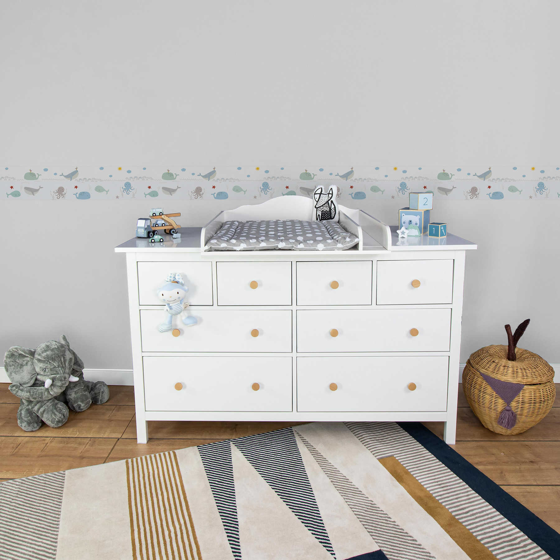             Kinderkamer Border 'Loving Sea Creatures' voor baby's - Groen, Blauw, Wit
        
