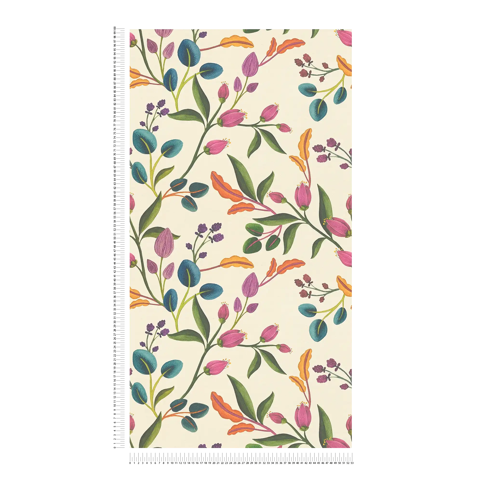             Lebhafte Vliestapete mit Blättermotiv im floralen Vintage-Stil und einfacher Struktur – Beige, Bunt
        