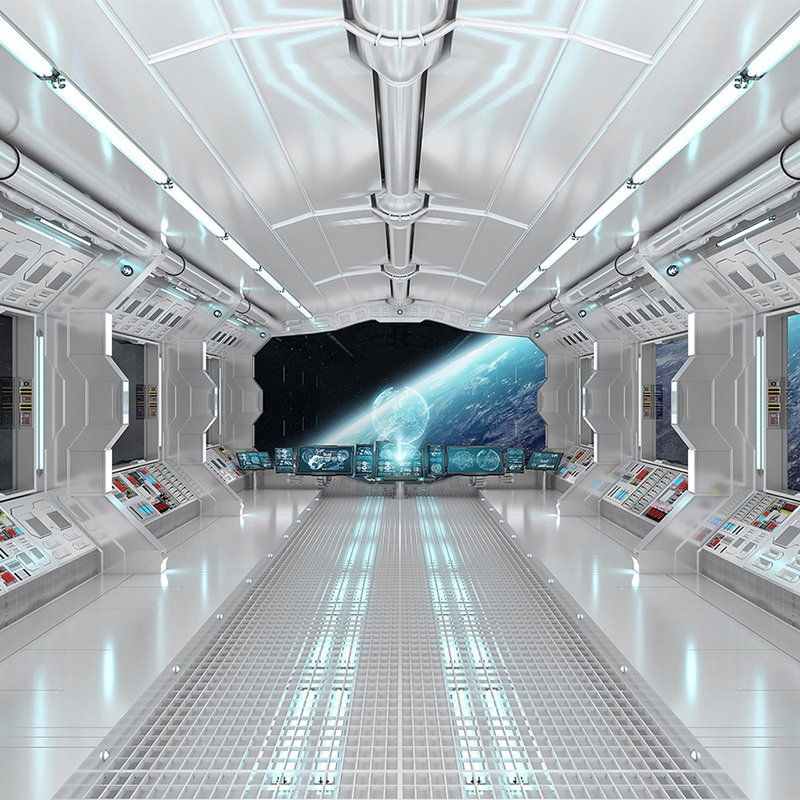         Sci-fi design wallpaper mural - 3D photo wallpaper with space station and planetary view - white, blue
    