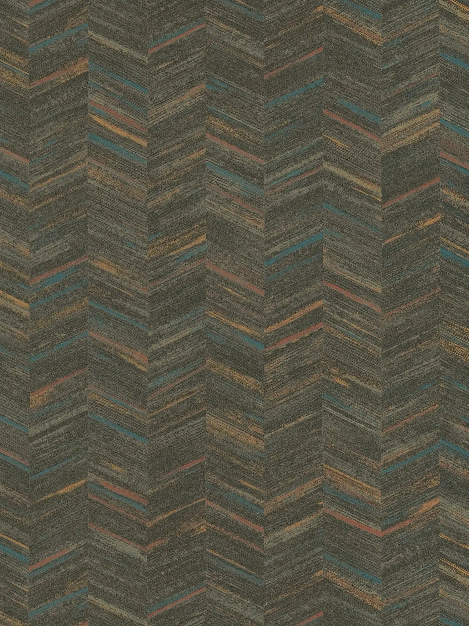         Hout effect behang visgraat & ethno stijl - bruin, oranje
    