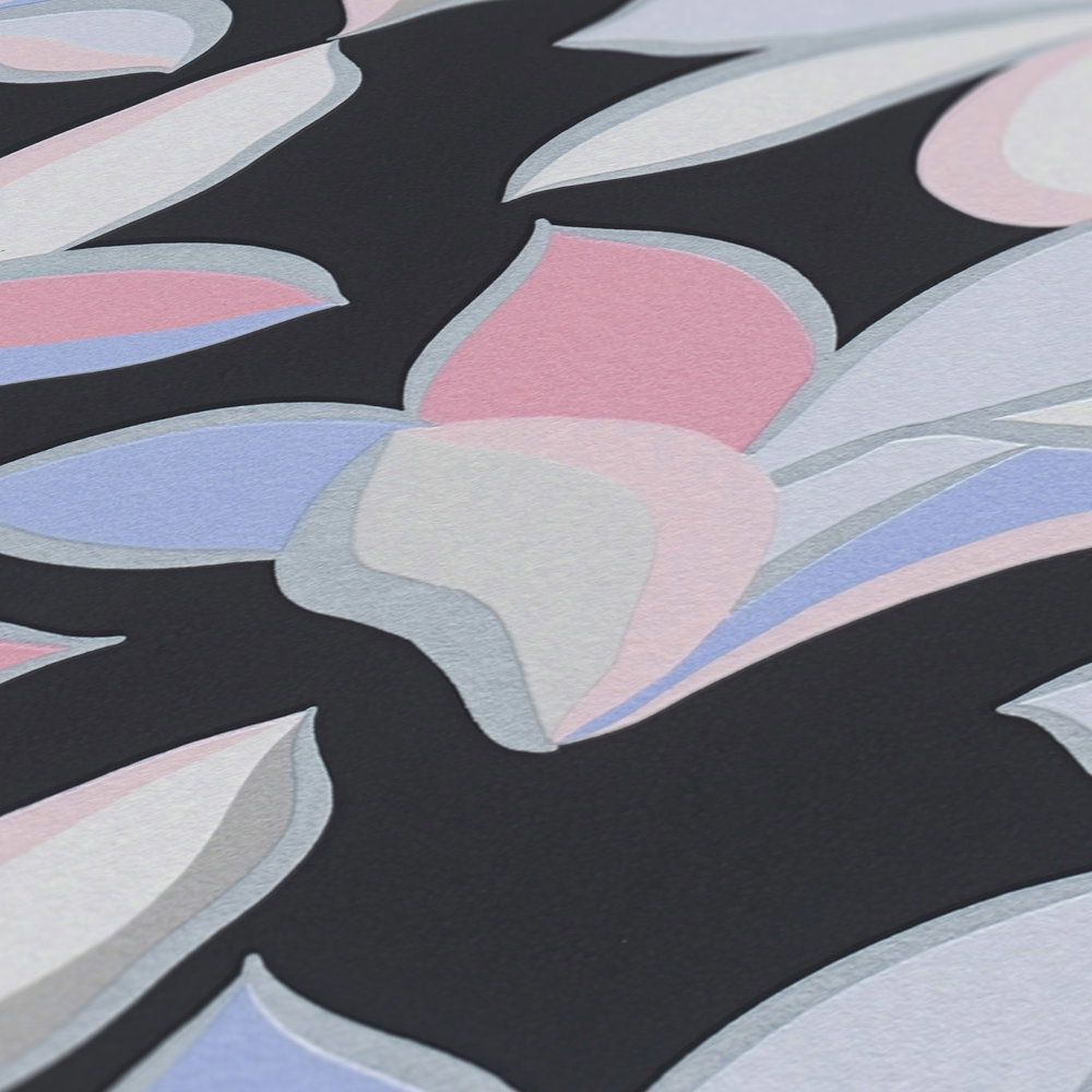 Floral pattern with glossy effect and fine texture - black, grey, pink