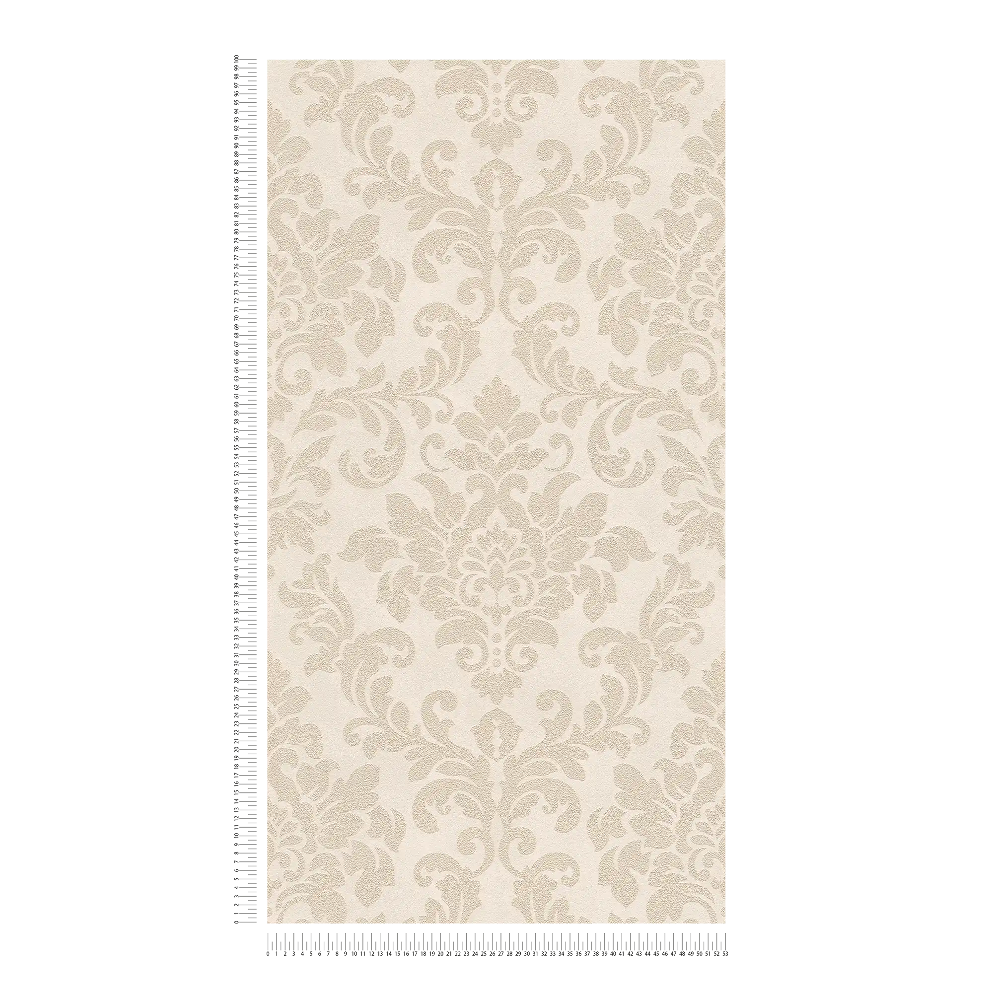            Florale Ornamenttapete mit Metallic-Effekt – Beige, Creme, Gold
        