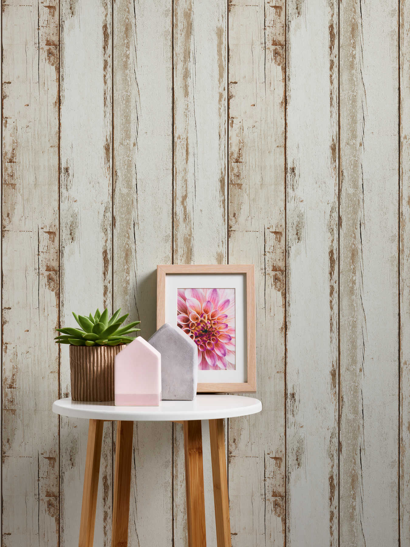             Vintage Holztapete, Used Optik, rustikaler Landhausstil – Creme, Braun
        