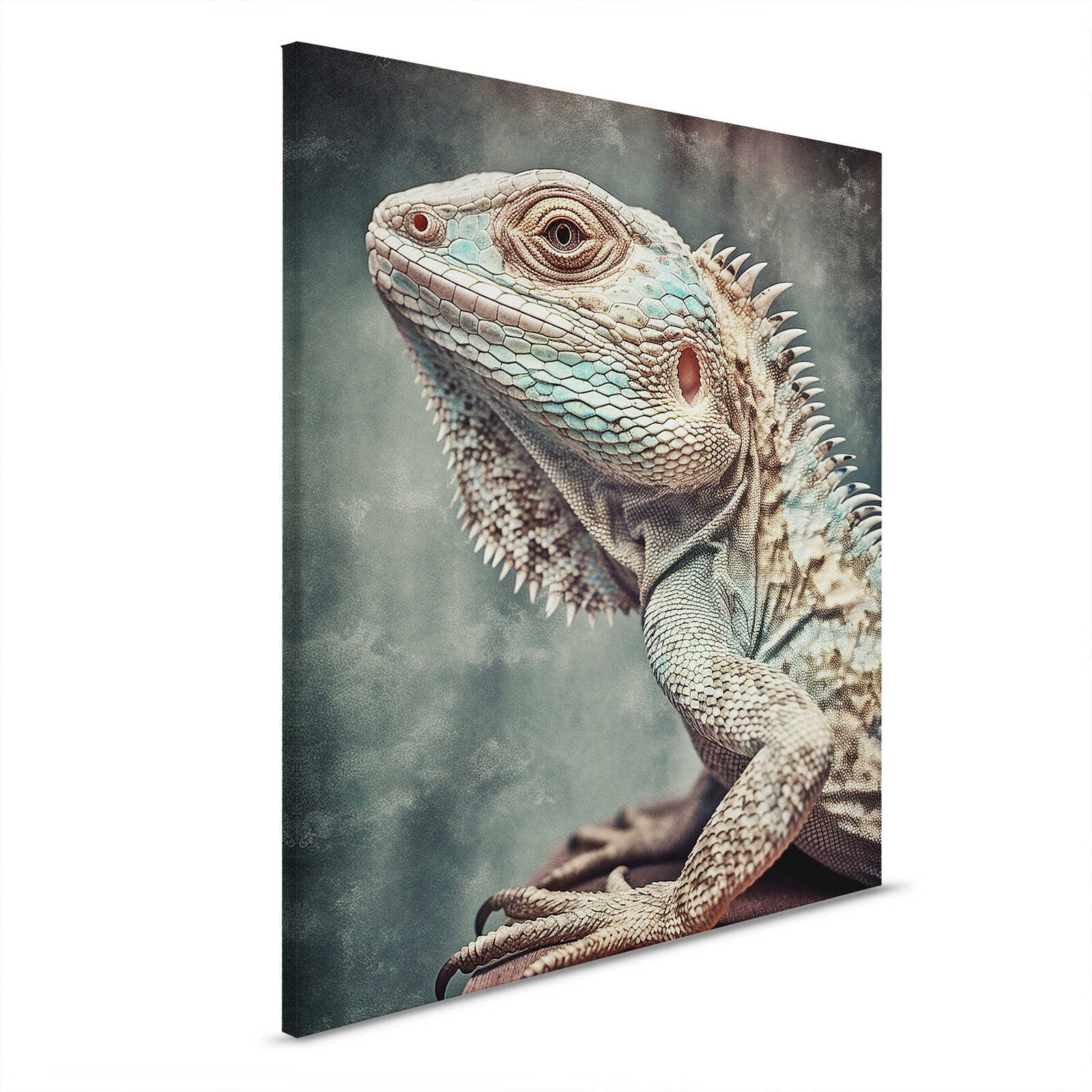         Iguane majestueux - Toile d'art pour les amoureux des animaux - 40 x 50 cm - Gris, Bleu
    