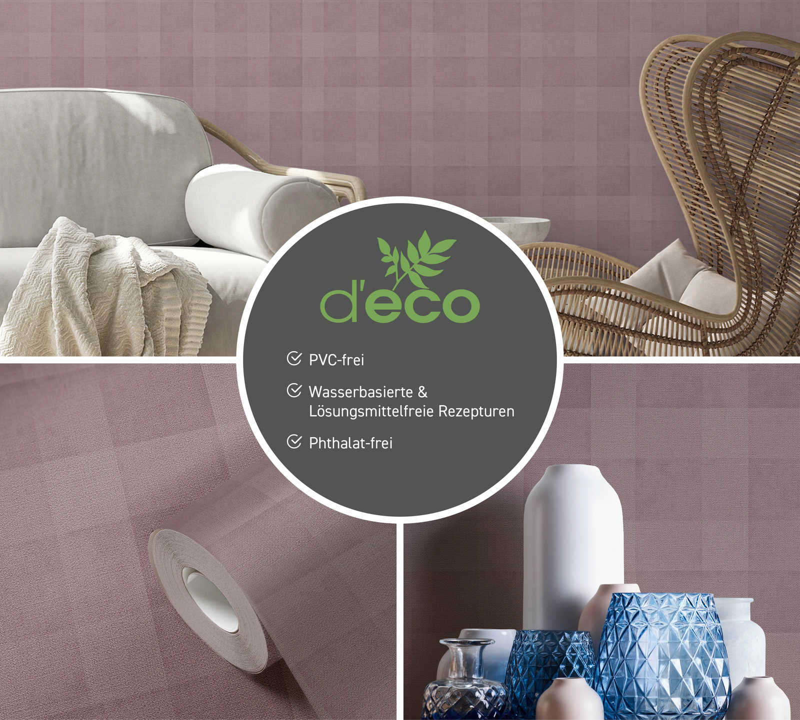             Karotapete mit Leinoptik PVC-frei – Lila
        