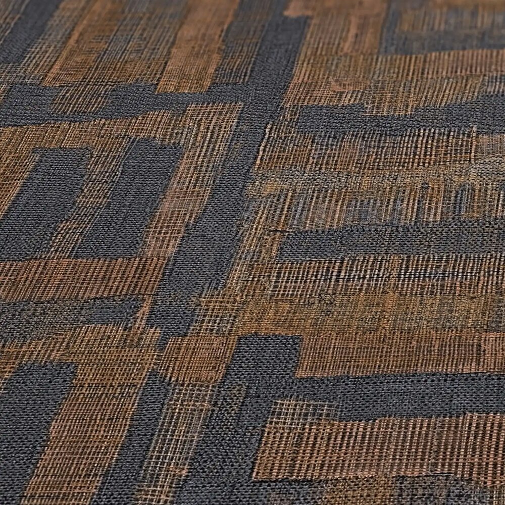             Ebenmäßig strukturierte Vliestapete mit Holzblock-Optik – Braun, Dunkelblau
        