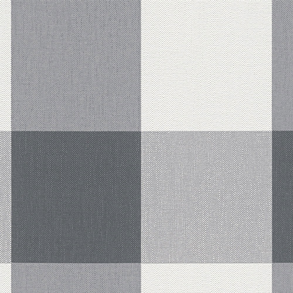             Karierte Tapete mit Textil-Look in harmonischen Farben – Weiß, Grau
        