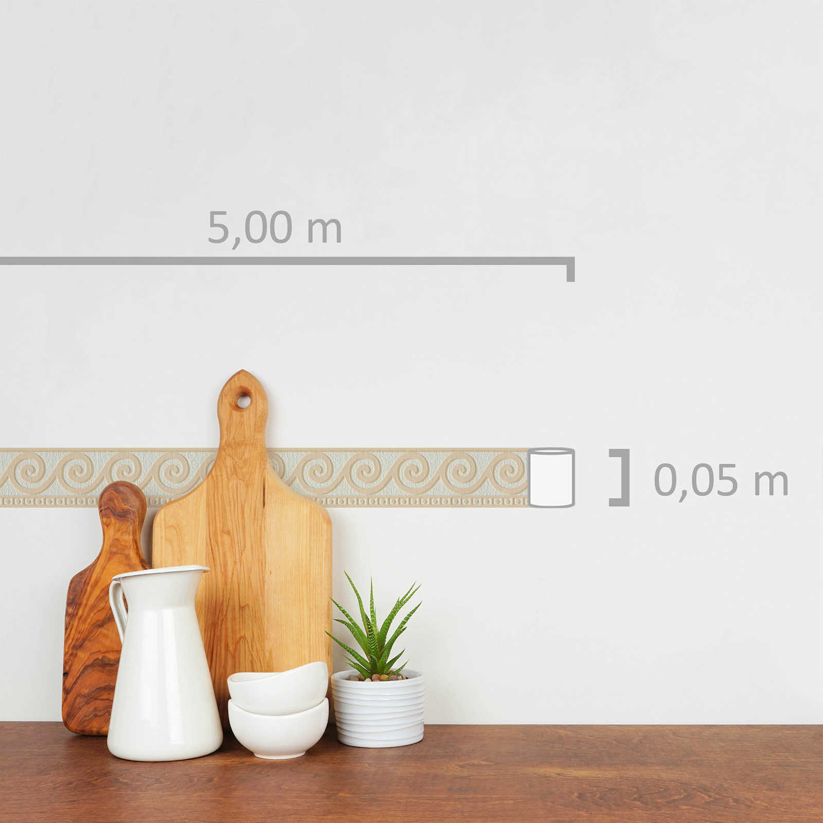             Ornamentrand met textuur Meander - Beige, Wit
        