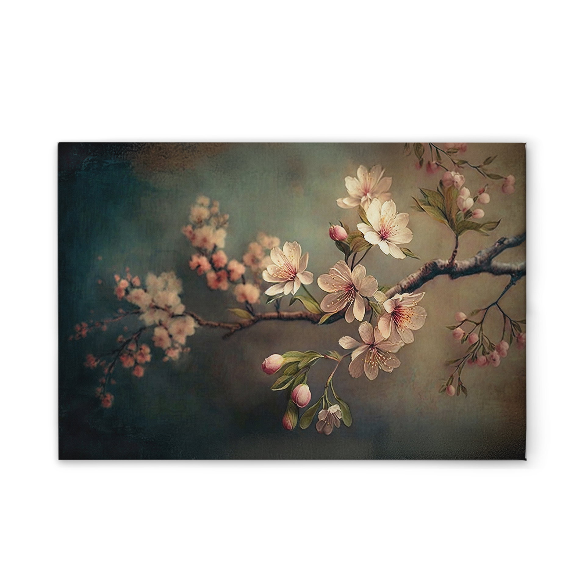 Frühlingszauber - Kirschblüten auf Leinwand – 45 x 30 cm - Grau, Rosa