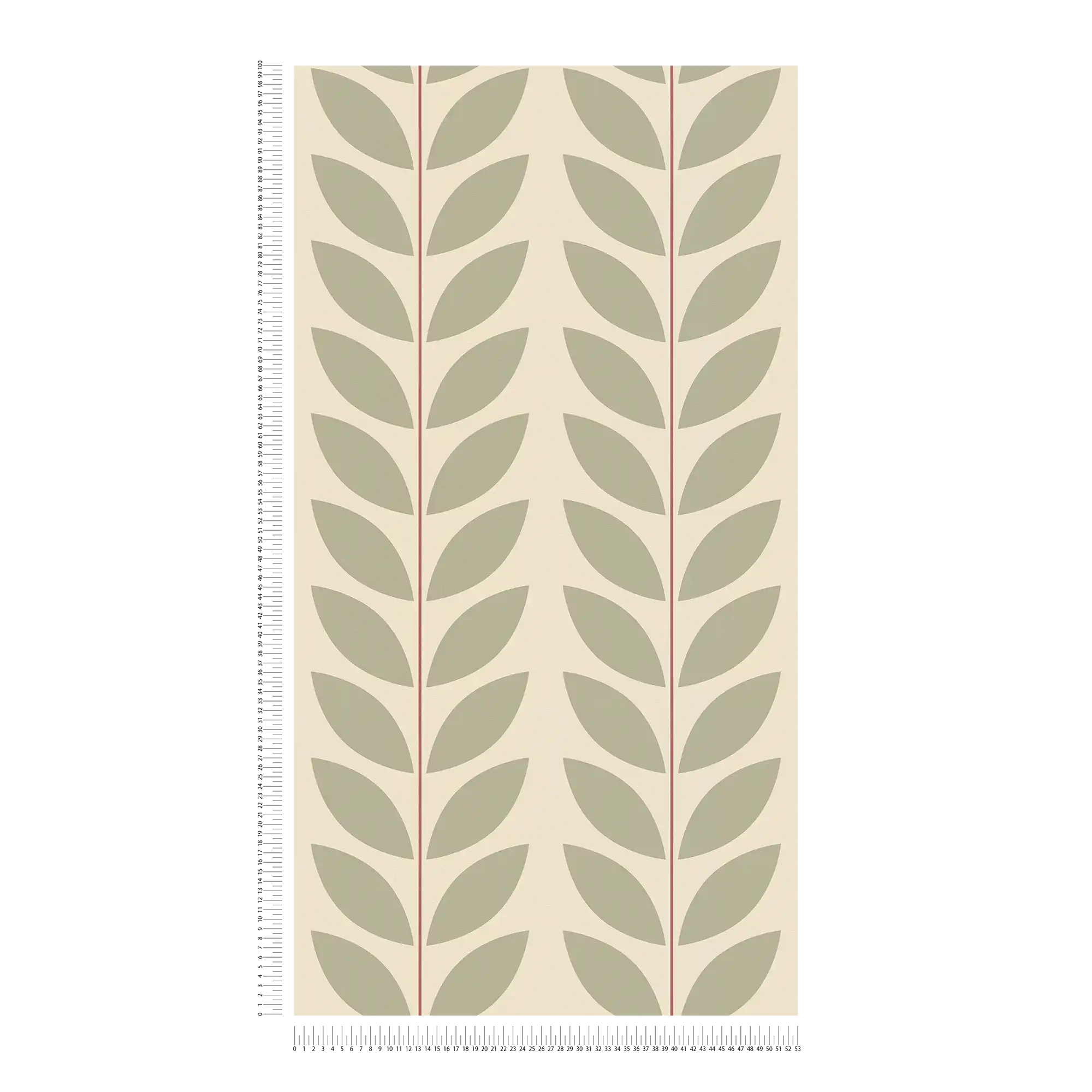 Blattmuster Vliestapete im Retro-Look – Beige, Grün, Rot