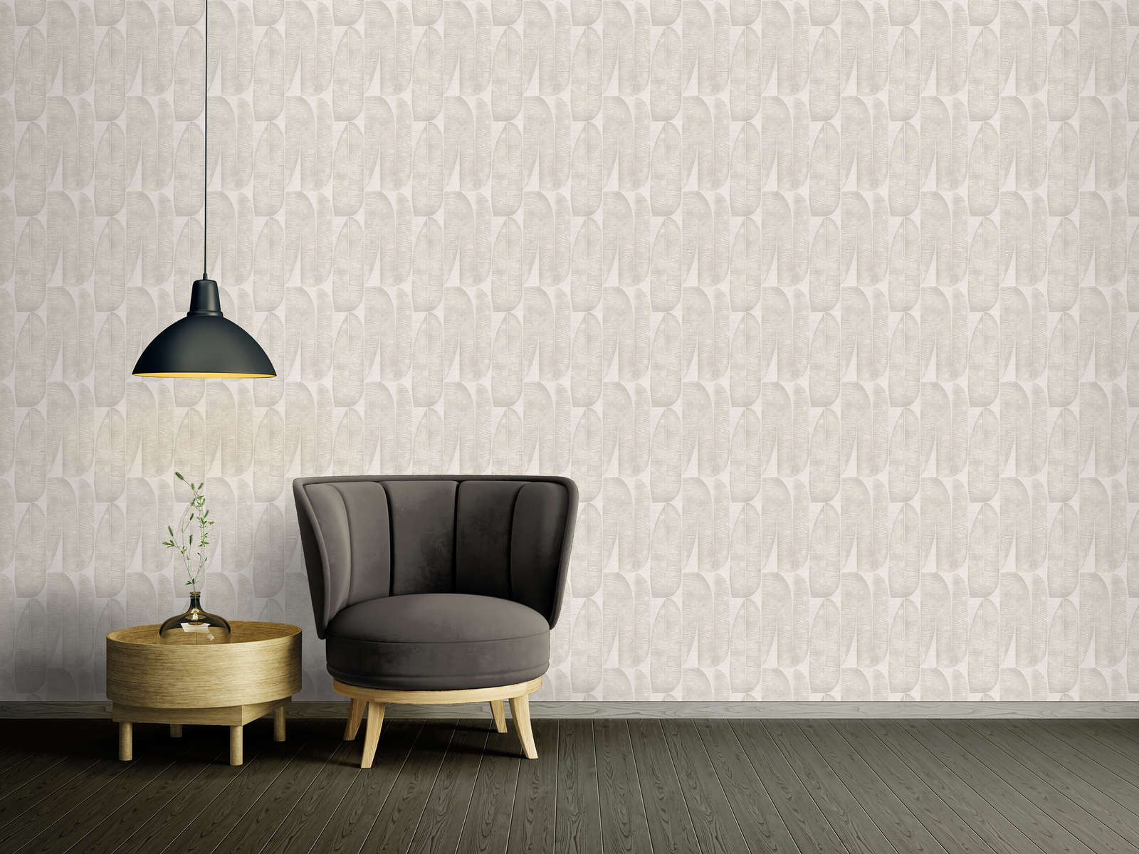 Vliestapete mit geometrischem floralem Muster – Grau, Beige