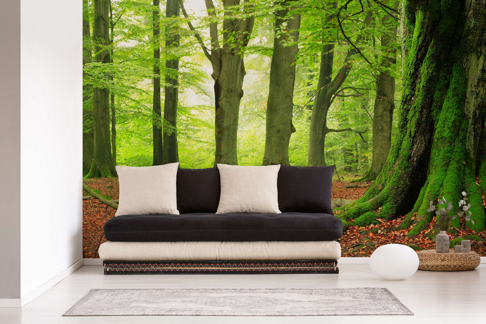 Sofa, Couch, Schlafsofa, Beige Bezüge, Waldtapete