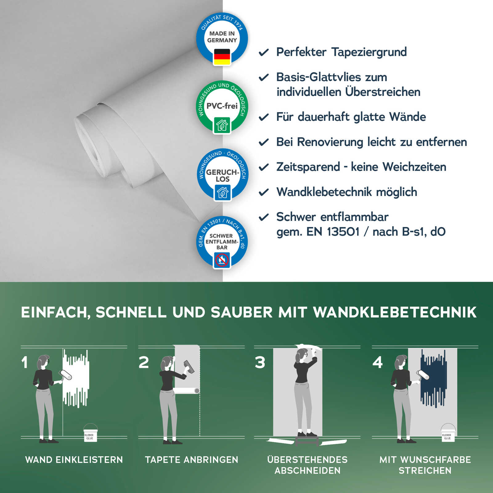 wandtapete, tapetenklebetechnik, wandrolle, tapeziergrund, plastikfrei