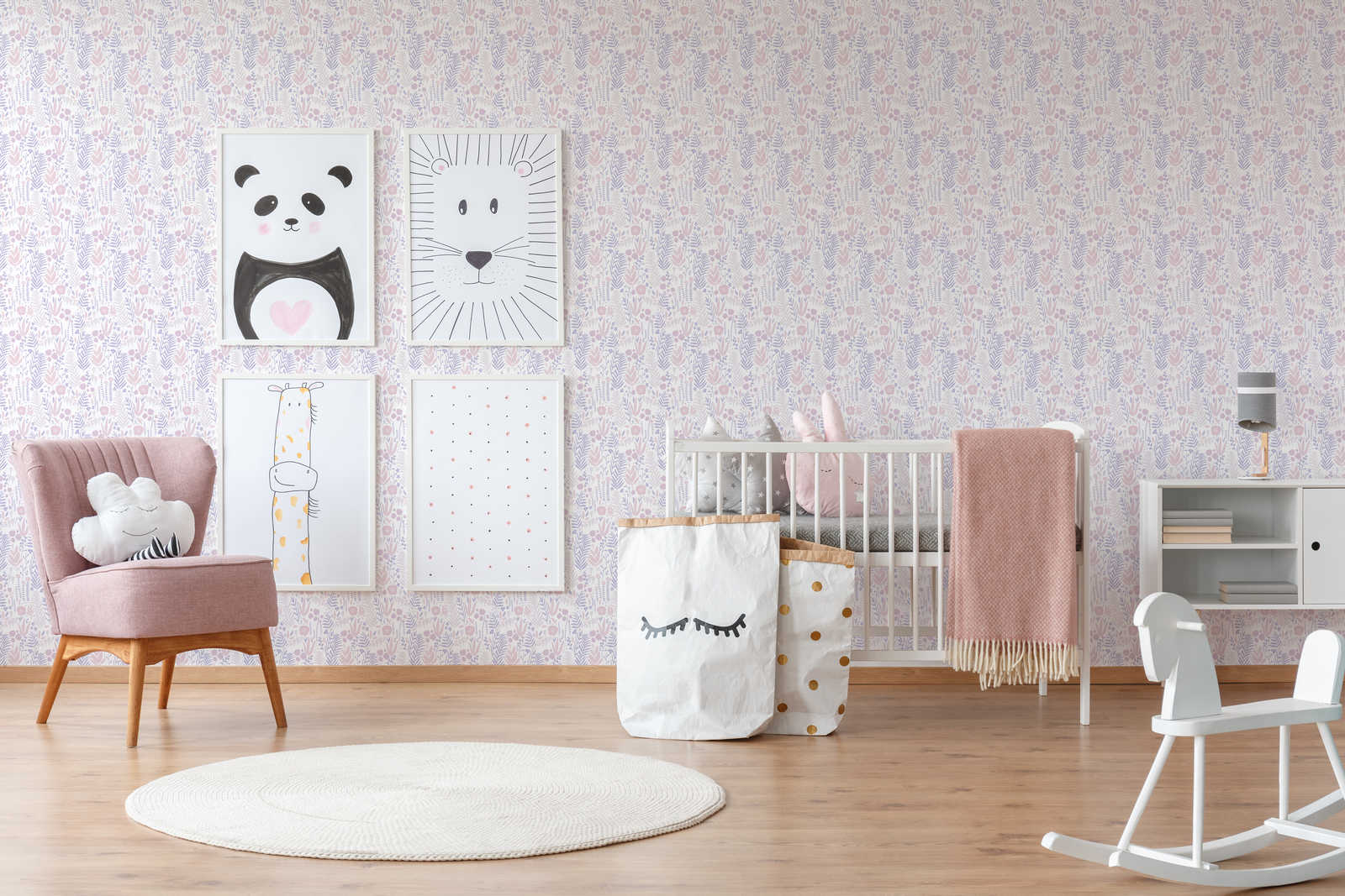 Mädchenzimmer Tapete Pflanzen – Lila, Rosa, Weiß