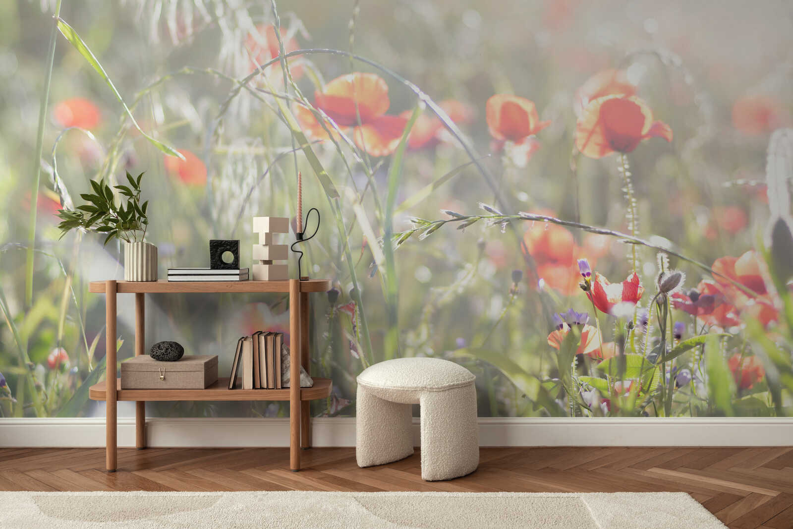 Blumenwand,  Wohnzimmerdeko,  Pflanzenregal,  Holztisch,  Blütenmural