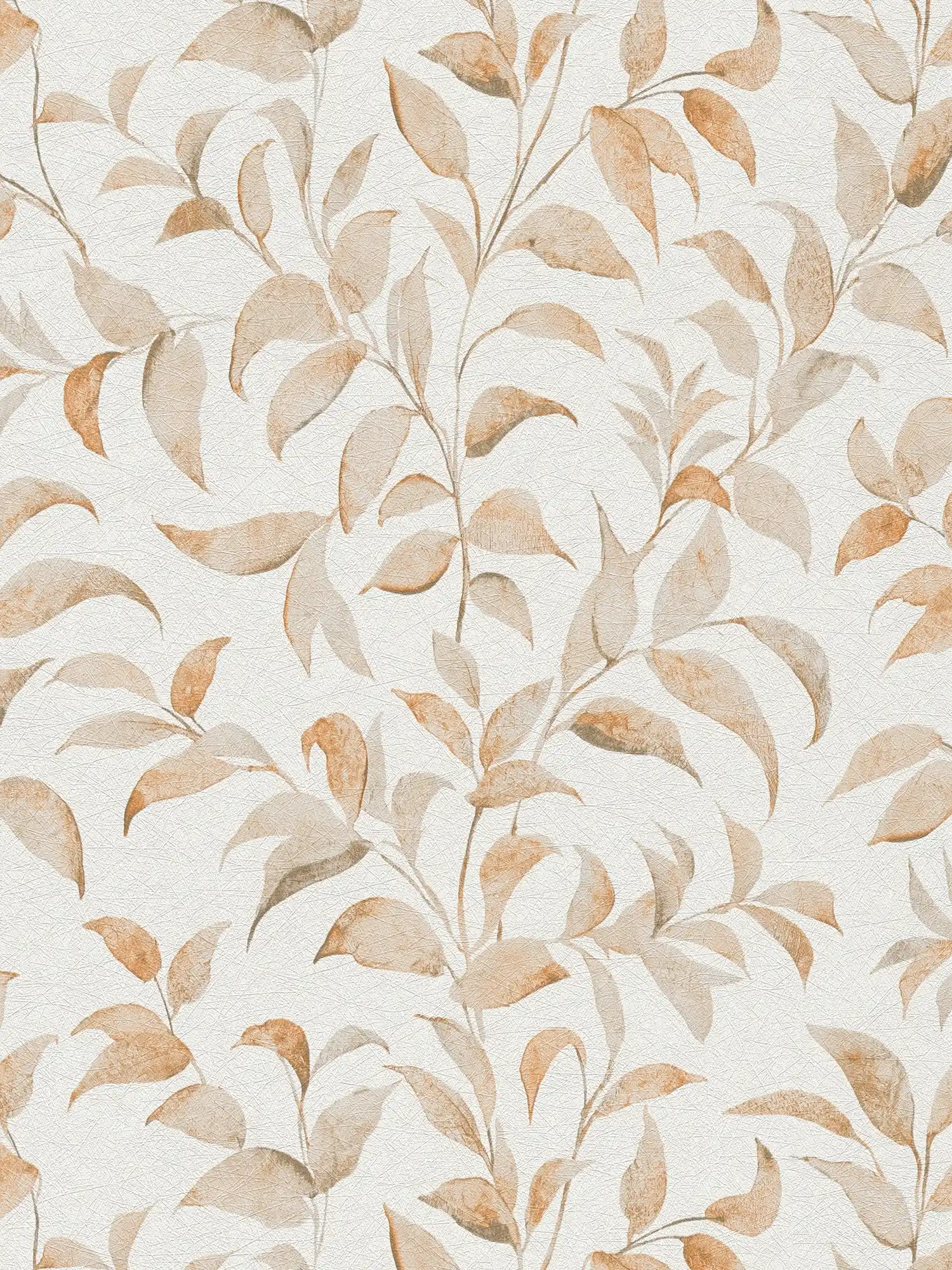         papier peint en papier feuilles floral chatoyant structuré - blanc, orange
    