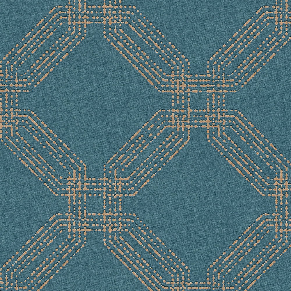             Tapete mit Rauten-Optik, strukturiert – Blau, Gold
        