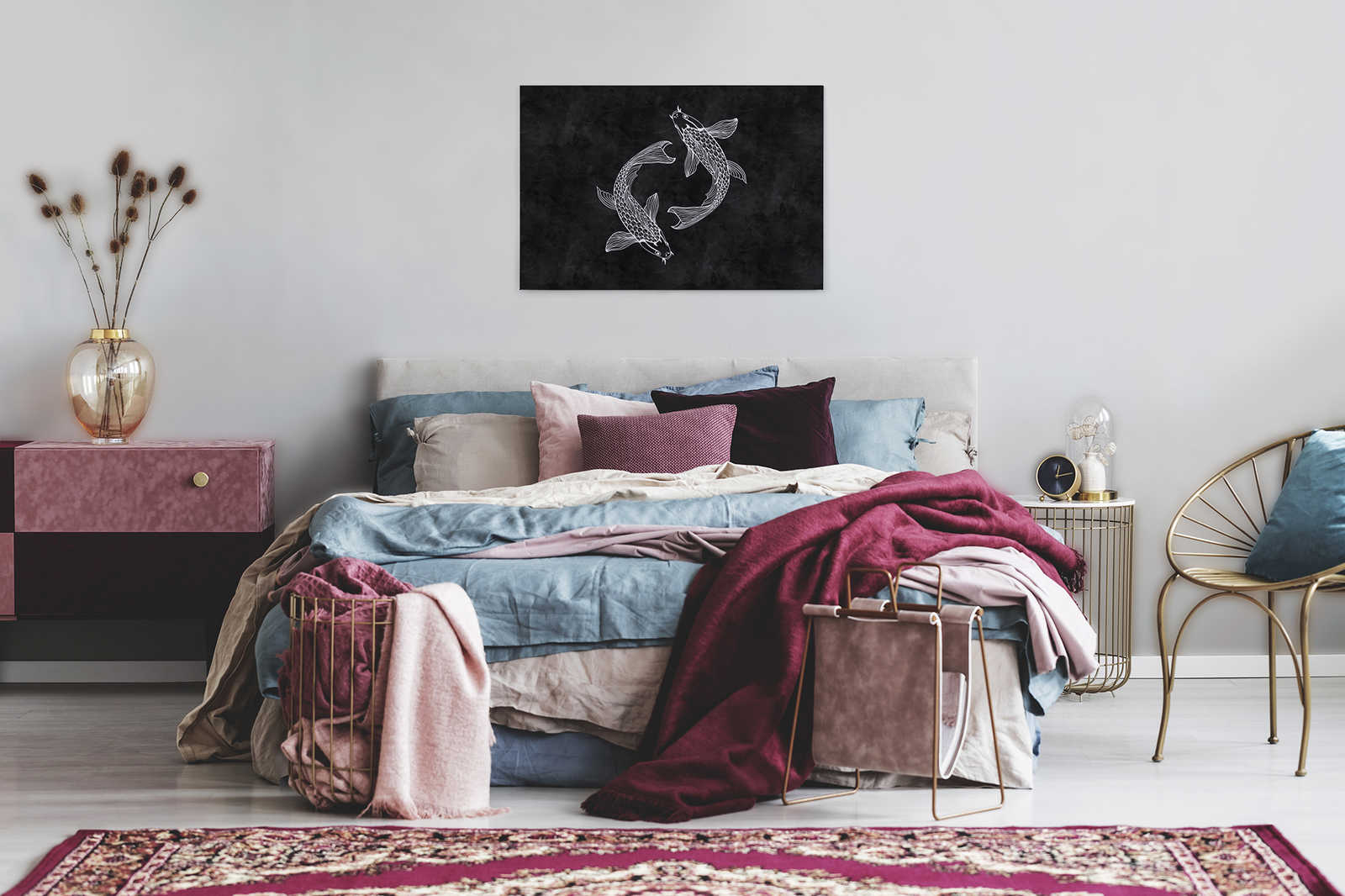 Koi Leinwandbild Schwarz-Weiß im Kreidetafel-Look – 0,90 m x 0,60 m