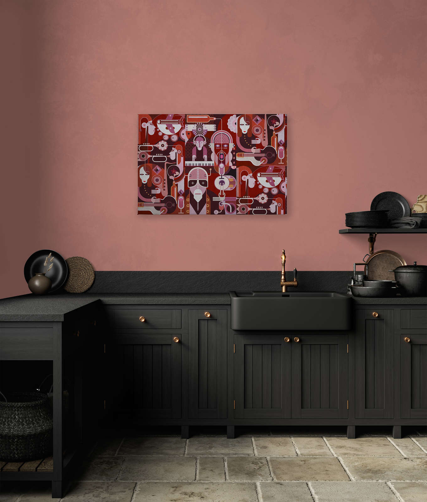             Wall of sound 2 - Abstraktes Leinwandbild mit Gesichtern in Beton Struktur – 0,90 m x 0,60 m
        