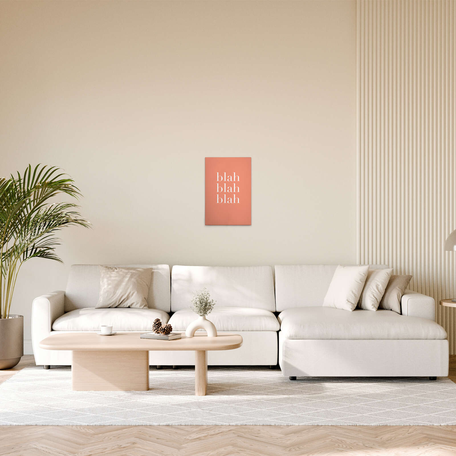             Blah Blah Blah Leinwandbild mit diagonalem Design – 30 x 45 cm - Orange, Rosa
        