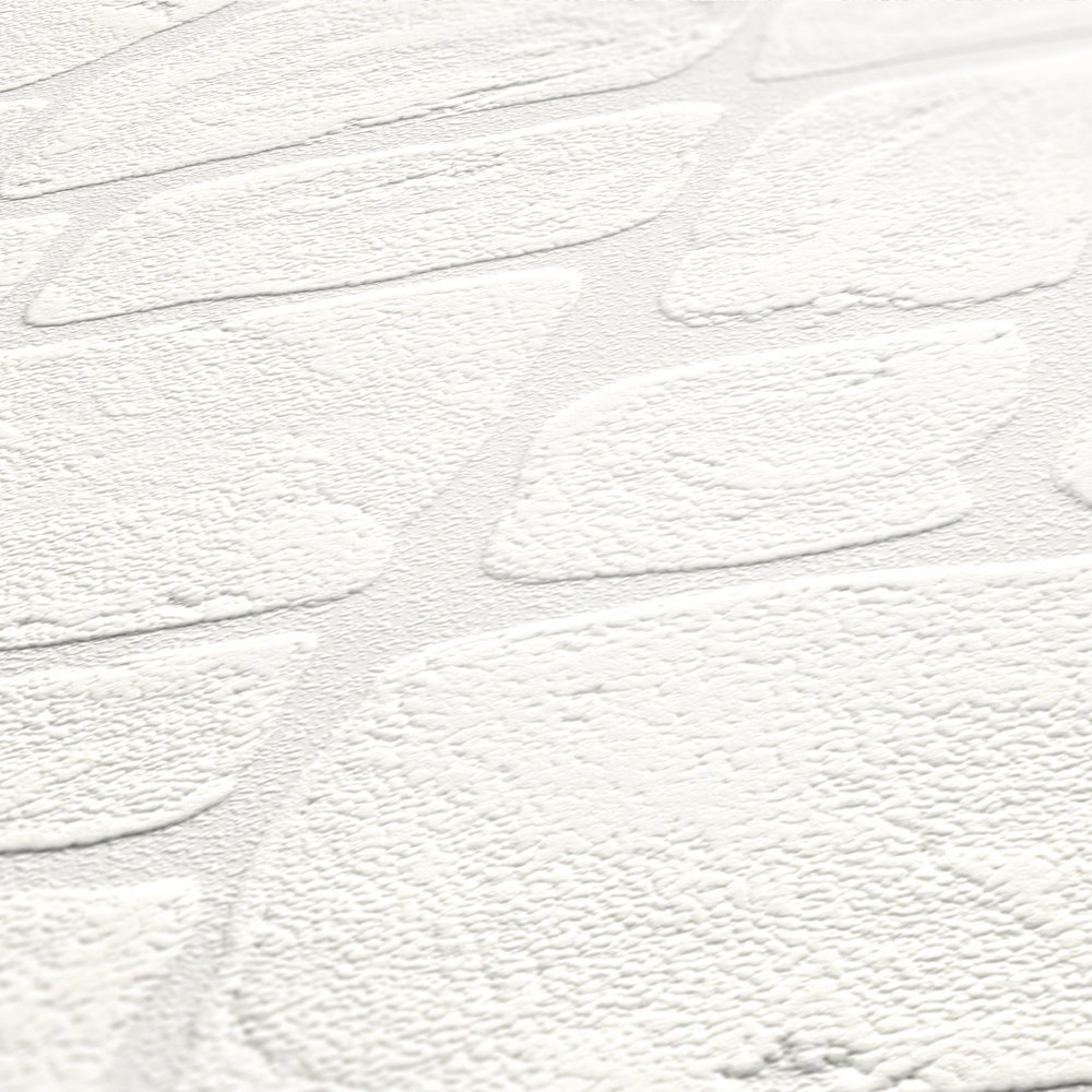 Stein-Tapete mit Mauer-Design und 3D-Effekt – Weiß