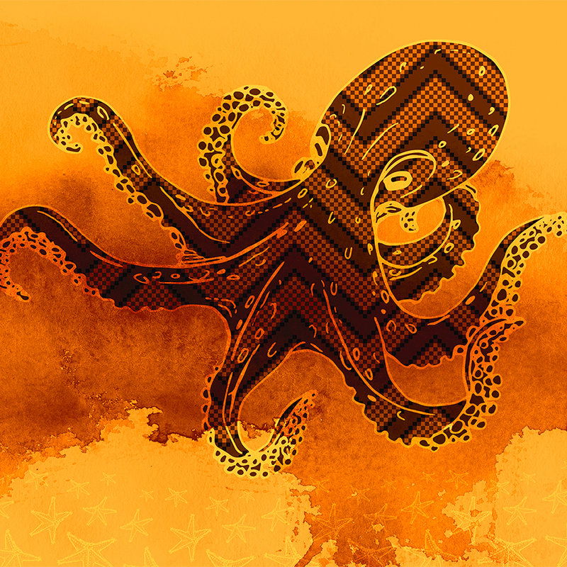         Octopus Muurschildering Grafisch Ontwerp & Zeesterren - Oranje, Geel, Rood
    