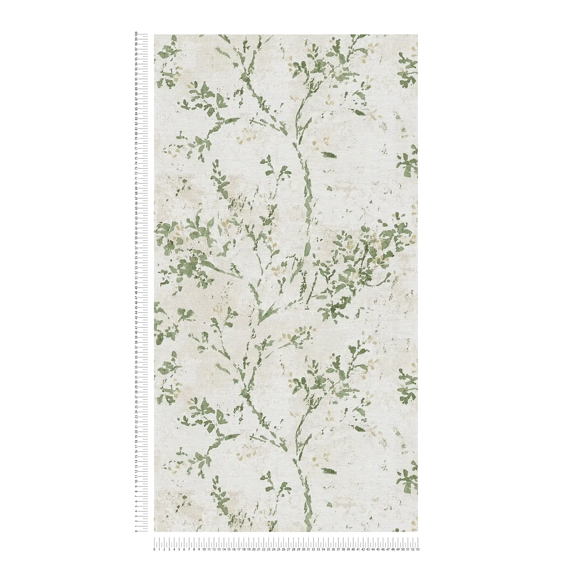             Vliestapete mit verspielter Floralbemusterung – Beige, Grün, Gold
        