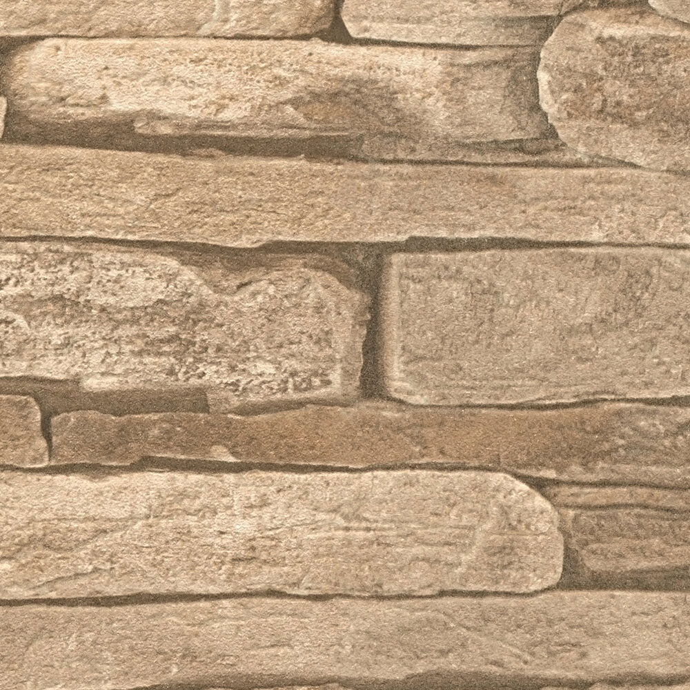             Tapete mit Steinmauer-Muster & 3D-Optik – Braun, Beige
        