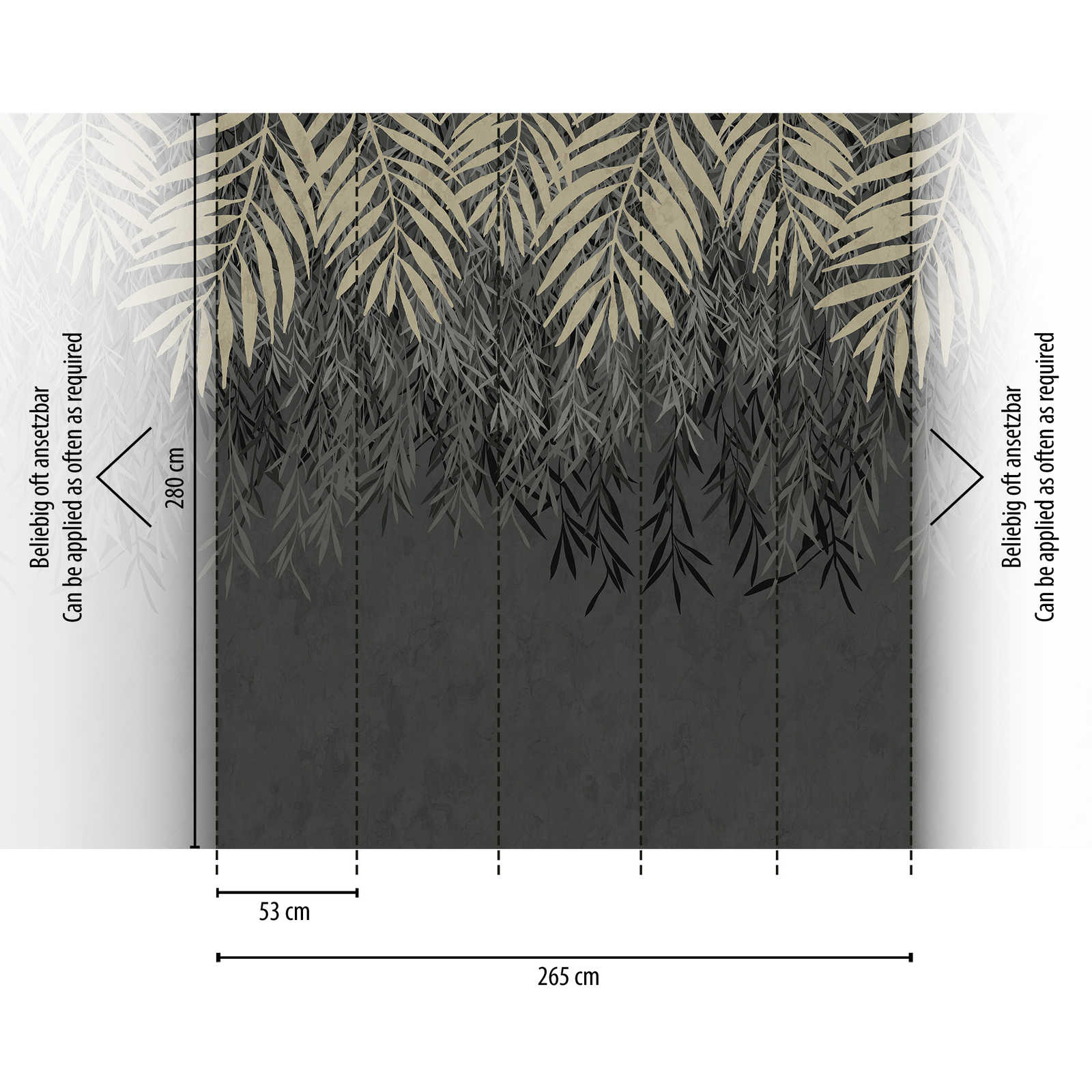             Vliestapete mit dunklen Blattmuster großflächig – Grau, Creme
        