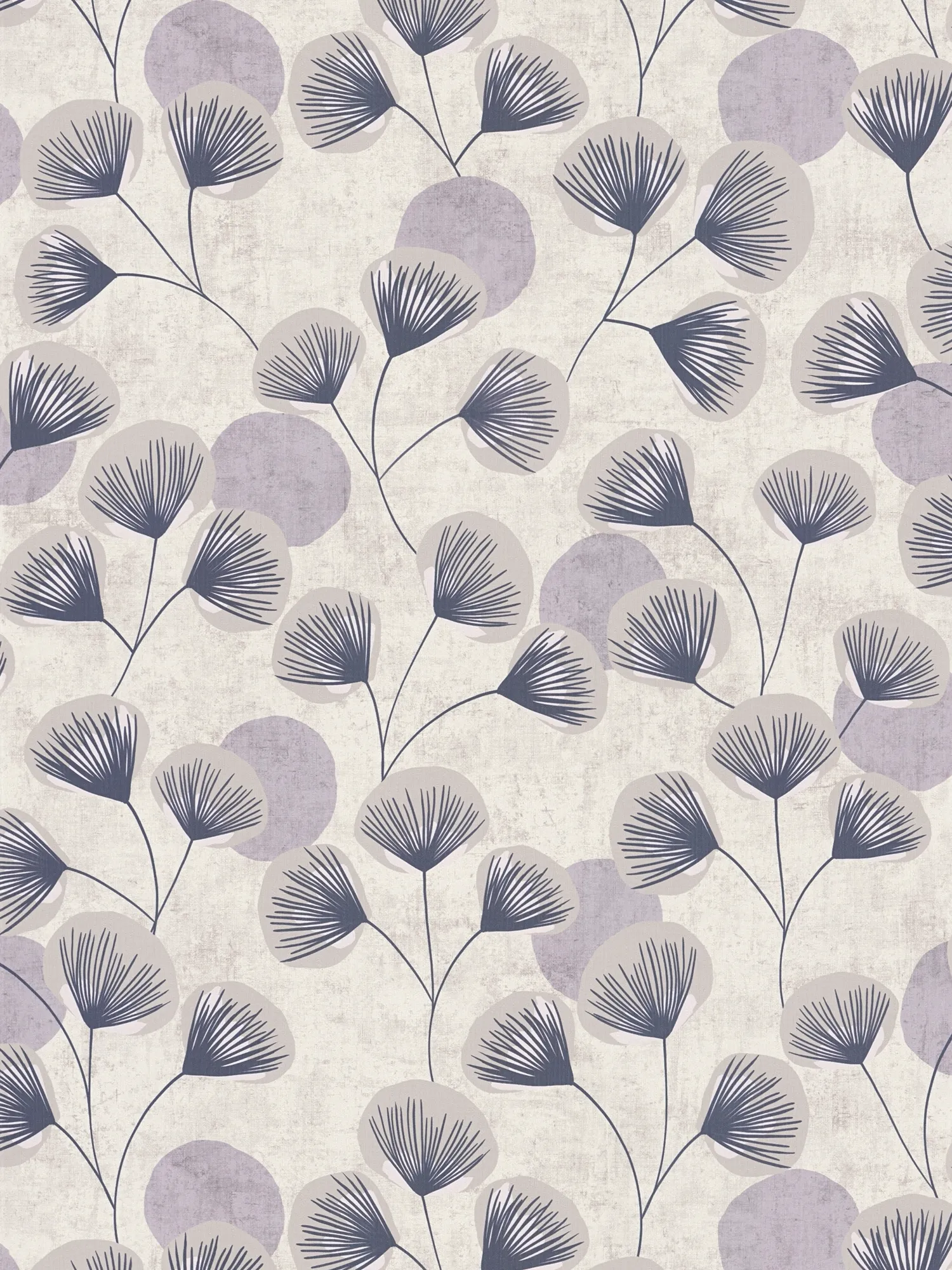 Textured non-woven wallpaper with blossom motif in matt look - blue, grey, white