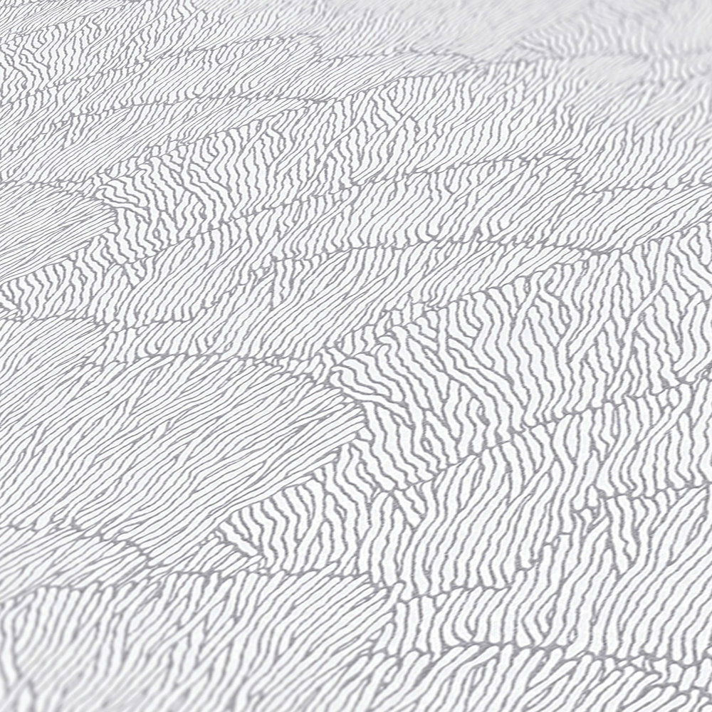             Vliestapete mit abstrakten Muster – Silber, Weiß, Metallic
        