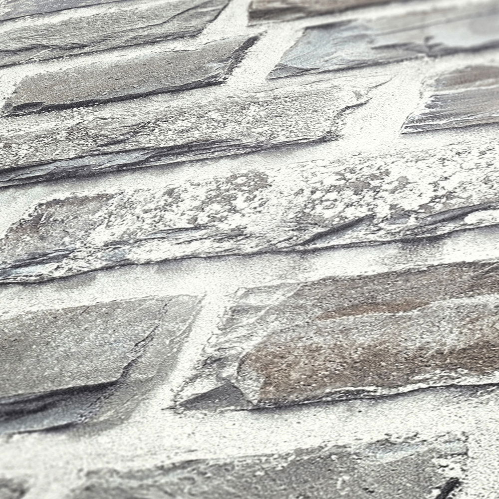             Steenachtig behang met breukstenen, natuursteen - grijs
        