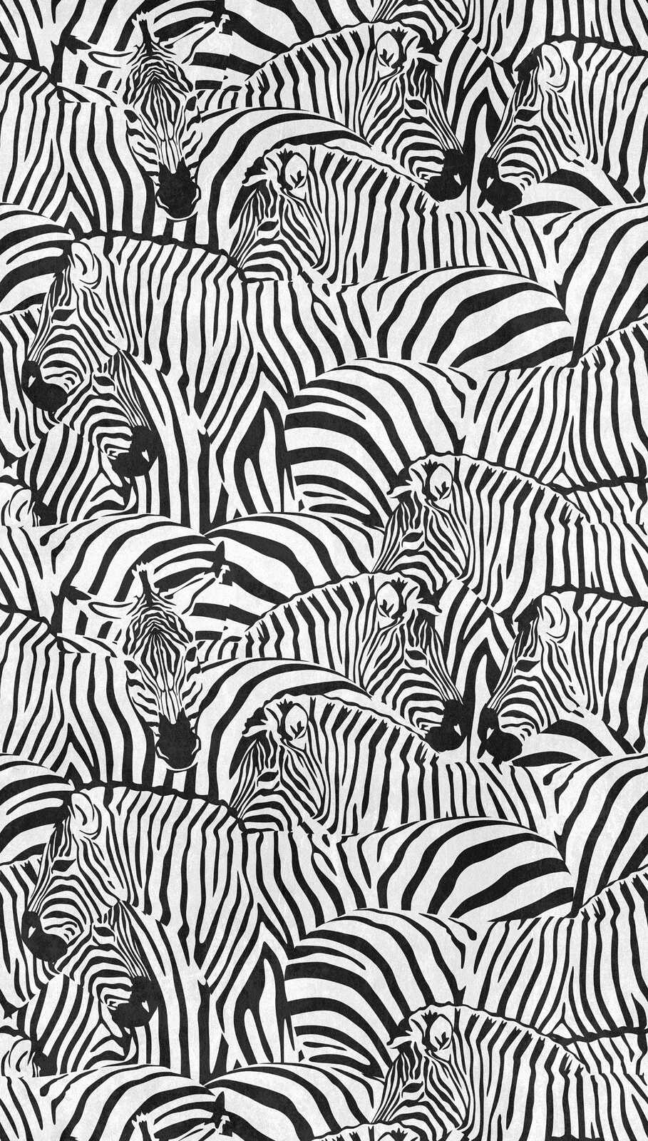Markante Schwarz-Weiß Safari Vliestapete mit Zebras und großflächiger Musterwiederholung – Schwarz, Weiß