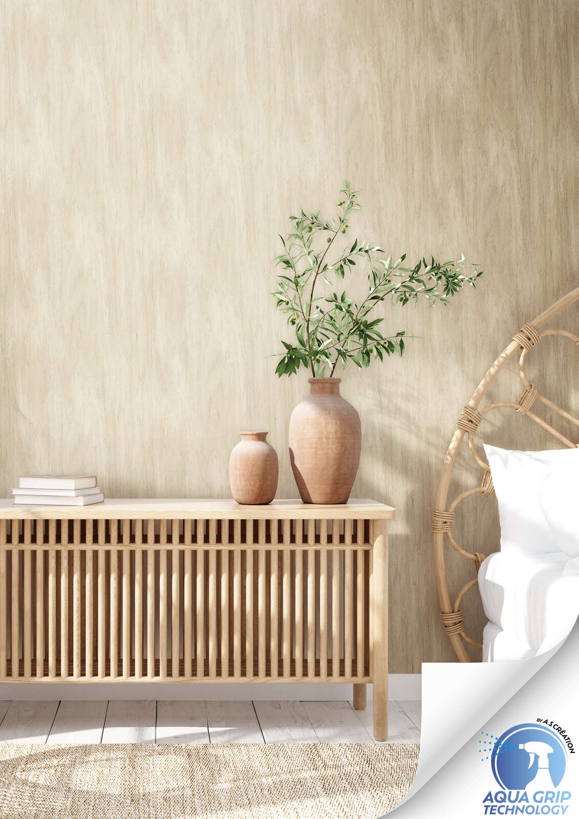             Natürliche, helle Vliestapete in Holzoptik und glatter Oberflächenstruktur – Water. Fix. Ready. – Braun
        