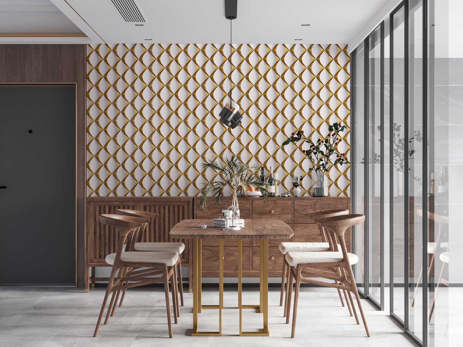             3D Tapete goldenes Retro Muster – Weiß, Grau, Metallic
        